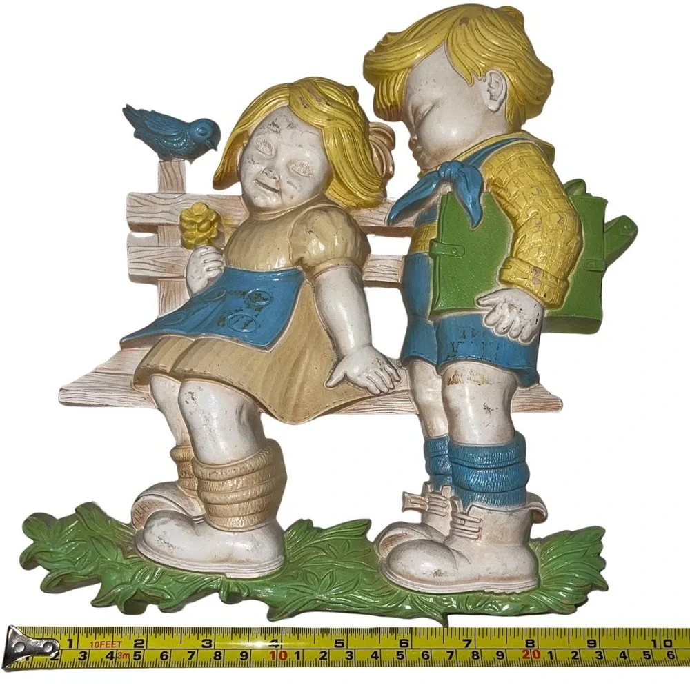 Vintage HOMCO‎ Boy & Girl Wall Plaques 1977 Dart Industries Nursery Decor Set 2